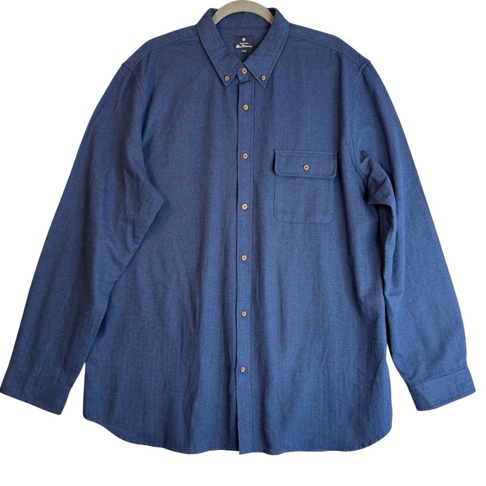 Ben Sherman Herringbone Flannel Button Down Shirt Navy Blue XXL Mod Workwear